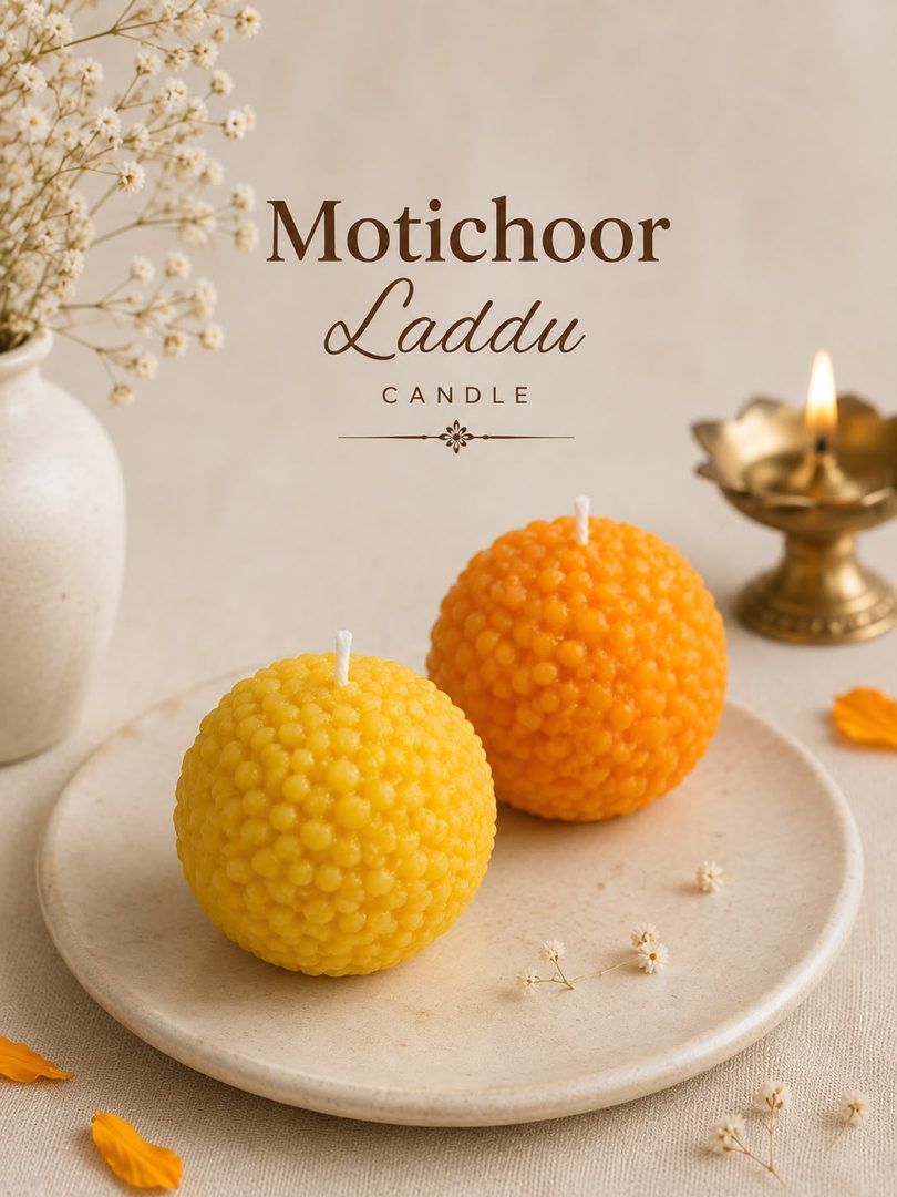 Motichoor Laddu — Kesar, Ghee & Cardamom handmade soy candle by Ivaan & Co.